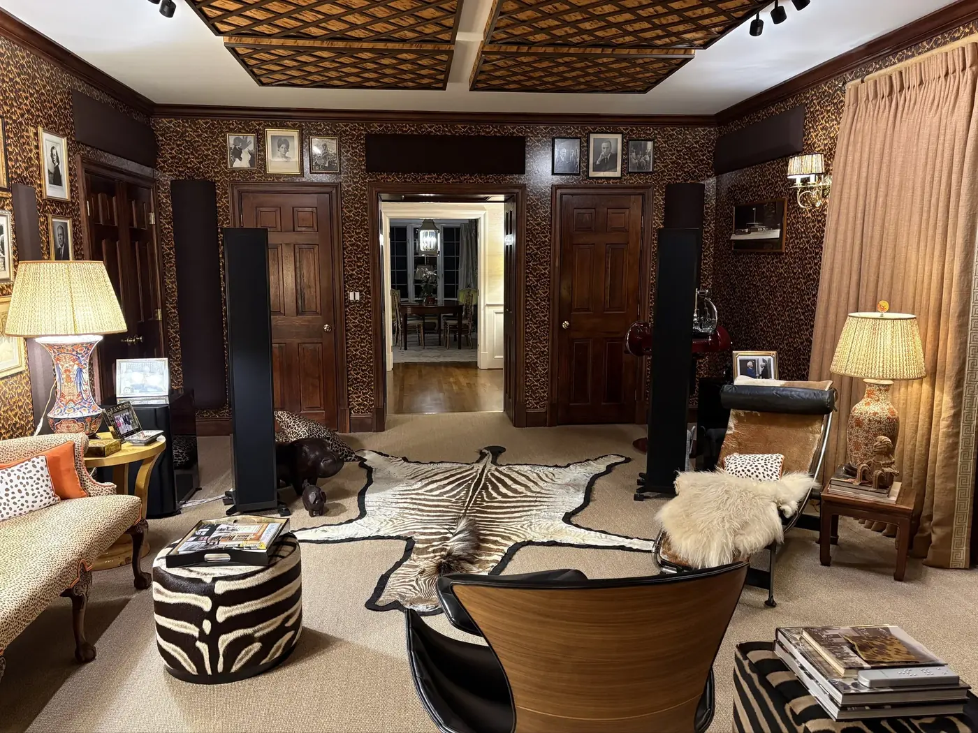 TES Charlottesville demo listening room with Piega ribbon floor-standing speakers, tube amplification, and acoustic treatment on the walls