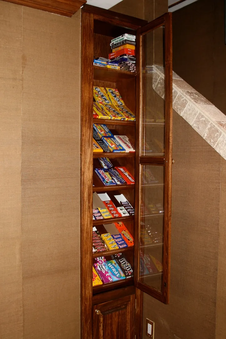 Custom-built candy counter in a home theater