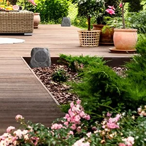 Landscape rock speaker in garden