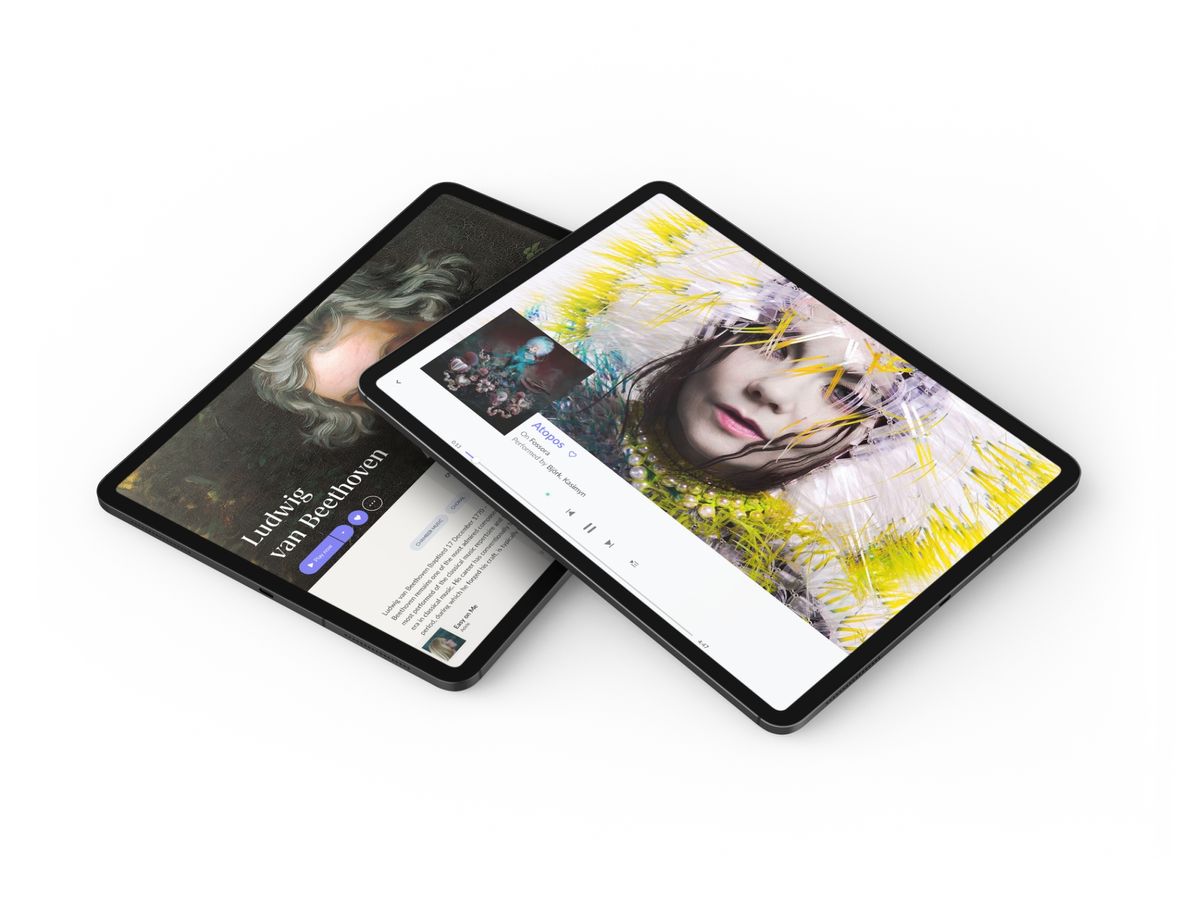 Roon app running on two iPads showing artist detail and album playback