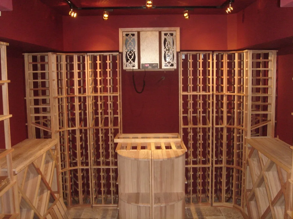 Wine cellar under construction with racking installed